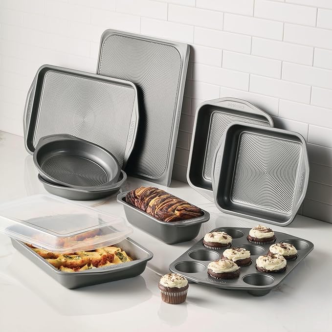 Circulon Total Nonstick Bakeware Set, Metal Baking Pans Set, 10-Piece, Gray