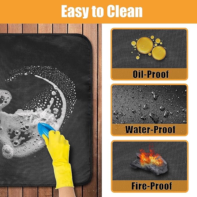 18 x 15 in Heat Resistant Grill Mats for Outdoor Grill to Protect Your Prep Table and Outdoor Grill Table, Fireproof Waterproof Oil-Proof BBQ Mat Grill Table Mat - Reusable Black (0.6mm)