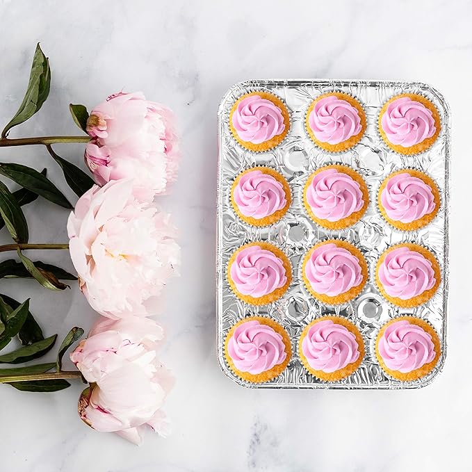 PLASTICPRO Aluminum Foil Mini Muffin Pans Reusable and Disposable, Holds 12 Mini Cupcakes/Muffin foil Pan Pack of 10