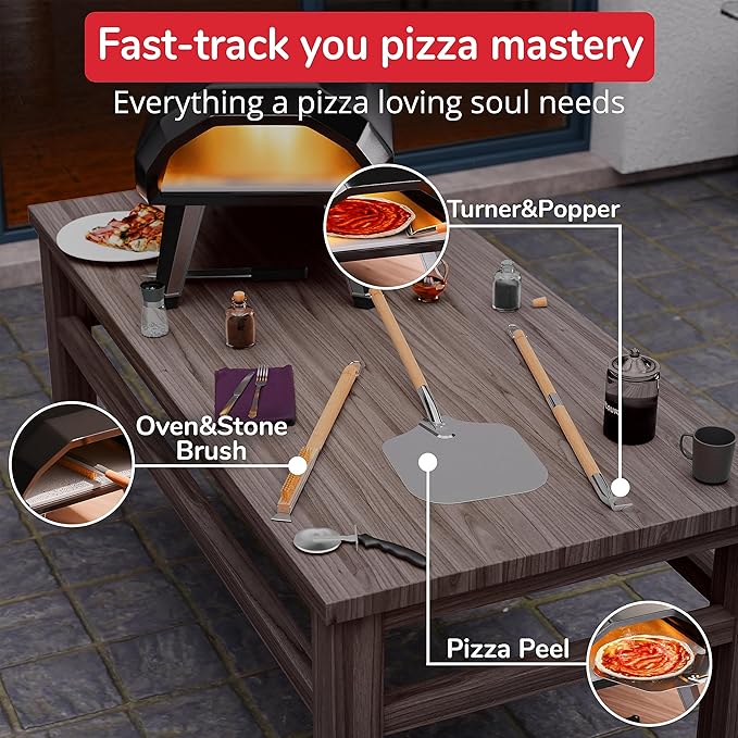 Senwosa Premium Pizza Oven Accessories Kit - 6-Piece Set for Home Pizza Making: Includes Pizza Peel, Oven Brush, Bubble Popper Turner, Rocker Cutter, Dough Roller & Scraper