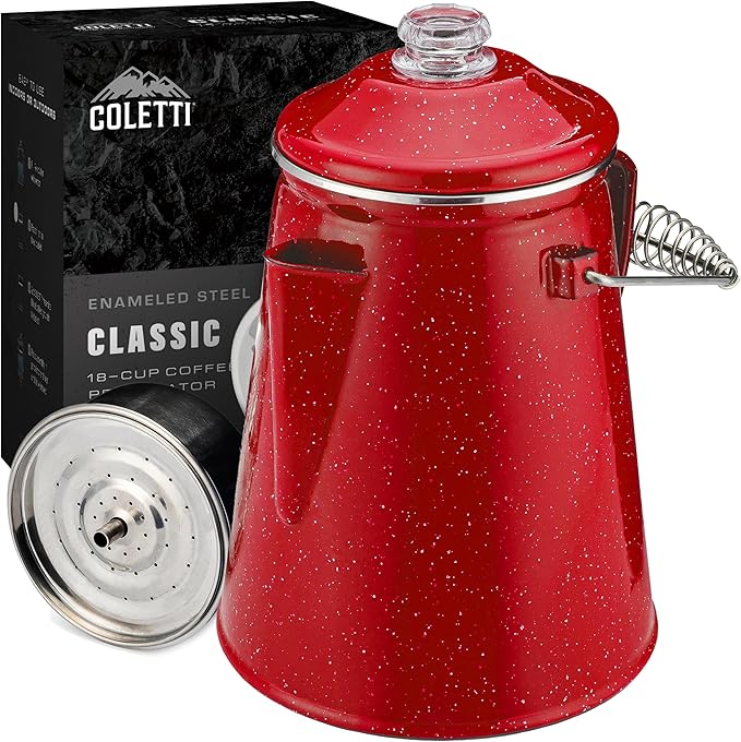 COLETTI Classic Percolator Coffee Pot — The Most Nostalgic Camping Coffee Pot, Now Modernized [Red Enamel, 18 Cup]