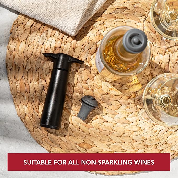 Vacu Vin Wine Saver Pump Black with 8 Vacuum Stopper Grey - Airtight Seal for Opened Bottles to Preserve the Freshness Up to 10 Days - Easy to Use Perfect for Every Occasion