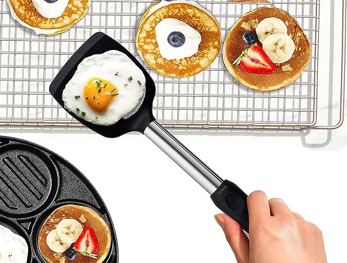 2 Pack Solid & Slotted Silicone Spatula Set, 600F Heat-Resistant No-Melt Handle and Blade, Kitchen Cooking Utensils for Nonstick Cookware, Spatula Turner for Egg,Pancake,Burger- Dishwasher Safe