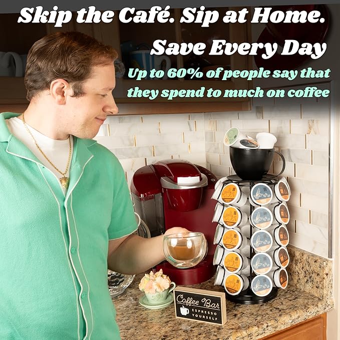 Made Easy Kit Carousel Coffee Pod Holder - Compatible with Keurig K-Pods K-Cups - Countertop 360 Spin Rack Storage Organizer - Revolving Base - Capsule Café Station Bar (Mug Black, Small)