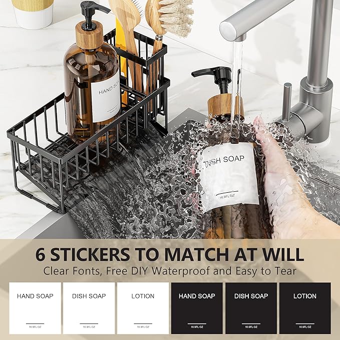 Cisily Kitchen Dish Soap Dispenser Set with 2 Pack 16.9oz Amber Glass Bottle and Sponge Holder, Dish Soap Dispensers with Adjustable Sponge Holder, Vintage Hand and Dish Soap Dispensers Set