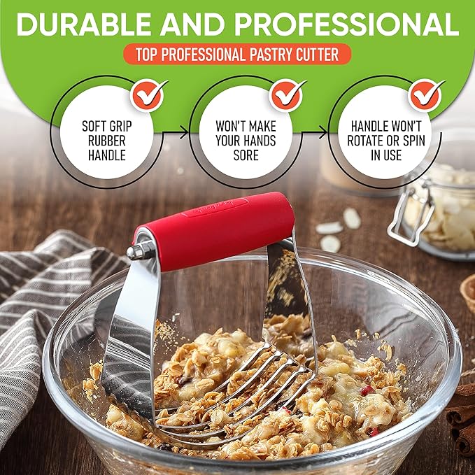 Spring Chef Dessert Bundle - Ice Cream Scoop, Medium Dough Blender, Magnetic Measuring Spoons Set - Red