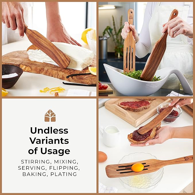 Spurtle Set, Teak Spurtle Spatula Set of 5 - Spurtles Kitchen Tools Wooden – Non Stick Cookware for Serving, Stirring, Mixing, Scraping, Scooping By Woodenhouse