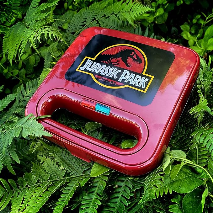 Uncanny Brands Jurassic Park Grilled Cheese Maker- Panini Press and Compact Indoor Grill- Opens 180 Degrees for Burgers