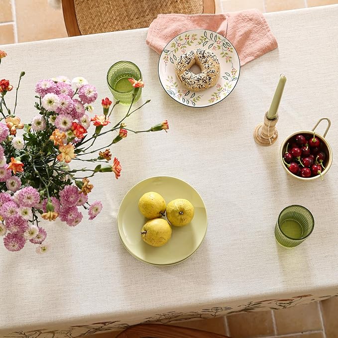 ISAENNE Designer Off White Linen Long Tablecloth Rectangular,Floral Elegant Table Cloth,Stain Resistant Vintage Decor Tablecloths for Dining Thanksgiving Kitchen Christmas,63"*94"-Serenity G