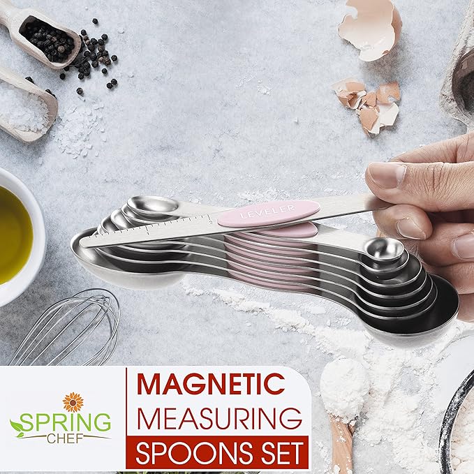 Spring Chef Dessert Bundle - Ice Cream Scoop, Medium Dough Blender, Magnetic Measuring Spoon Set - Pink Lemonade