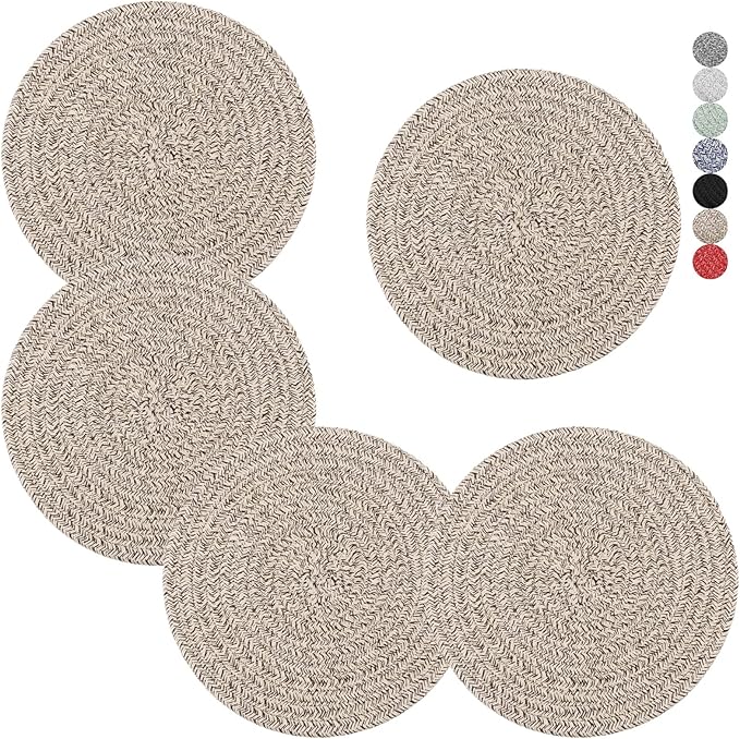 Trivets for Hot Dishes, Pots and Pans, 8 Inches Hot Pads 5 Pcs, Pot Holders for Kitchen, Heat Resistant Mat Protect Counter, Coasters Set Home Essentials Farmhouse Decor (Brown)
