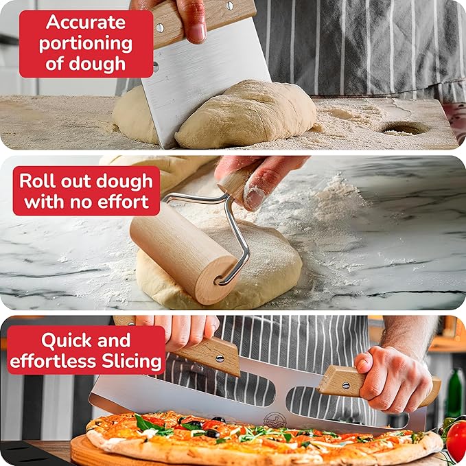 Senwosa Premium Pizza Oven Accessories Kit - 6-Piece Set for Home Pizza Making: Includes Pizza Peel, Oven Brush, Bubble Popper Turner, Rocker Cutter, Dough Roller & Scraper