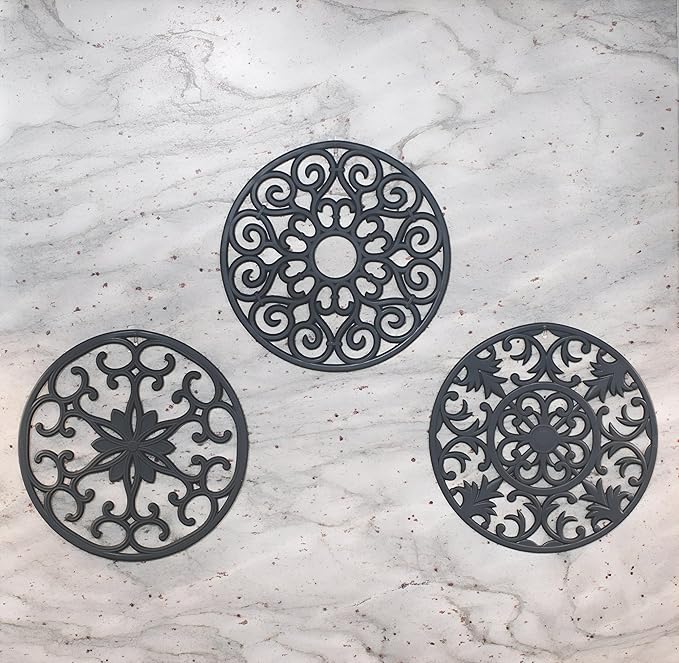 GASARÉ, Extra Large, Thick, 10" Silicone Trivets for Hot Dishes, Pots, and Pans, Hot Pads for Countertops, Flexible, Dishwasher Safe, 10 x ¼ Inches, Set of 3, Gray