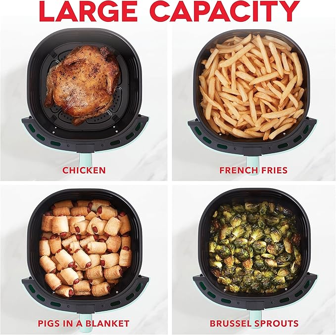 Dash Tasti-Crisp™ Air Fryer - AirCrisp® Technology - Compact Design with Adjustable Temperature Control - Nonstick Fry Basket & Auto Shut-Off Feature - 6 Quarts - Aqua