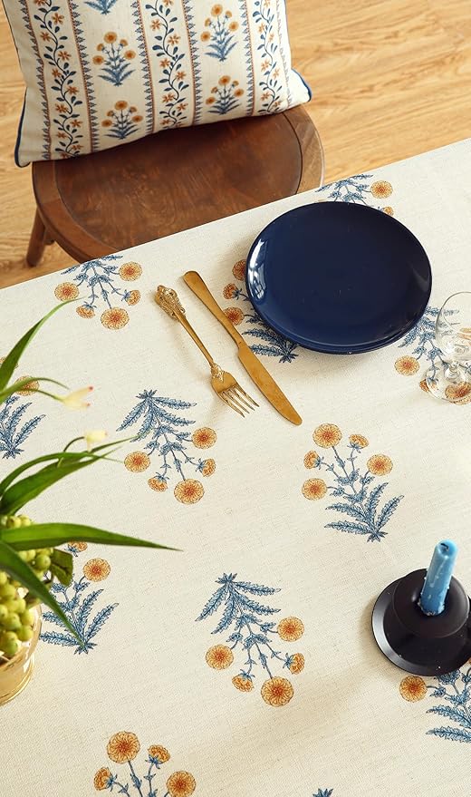 ISAENNE Designer French Pale Yellow Extra Long Rectangle Table Cloth,Linen Floral Tablecloth,Wrinkle Resistant Decor Tablecloths for Dining Thanksgiving Banquet Kitchen Party,67"*118"-Estevan A