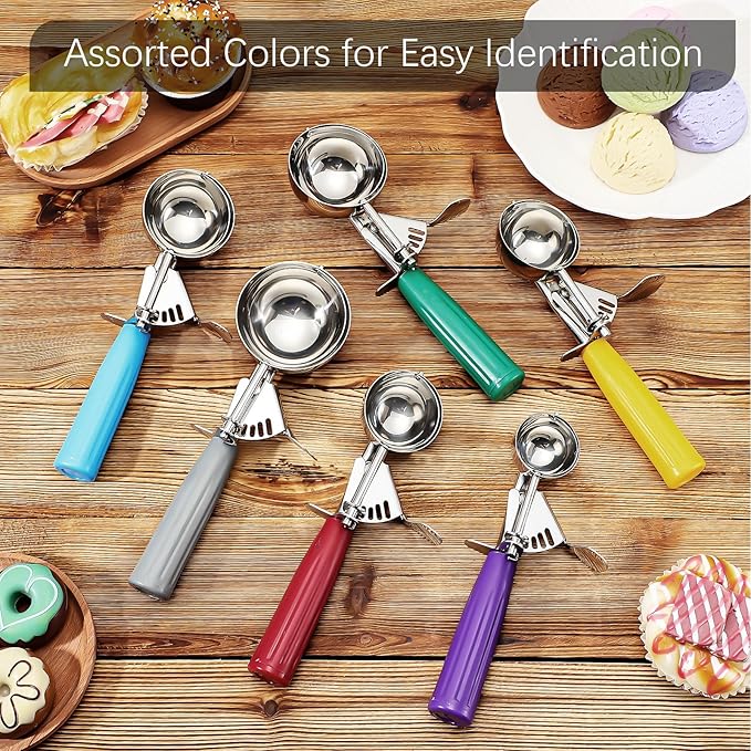 Hsei 6 Pcs Ice Cream Scoops Stainless Steel Cookie Portion Scoop with Handle for Baking Food Cookie Dough Cupcake Batter (Multi Color,40mm to 70mm)