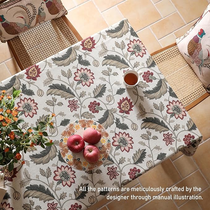 ISAENNE Designer Provence Floral Square Tablecloth,Linen Colorful Washable Indoor Table Cloth,Durable Home Decor Tablecloths for Dining Thanksgiving Kitchen Christmas,67"*67"-Ratina