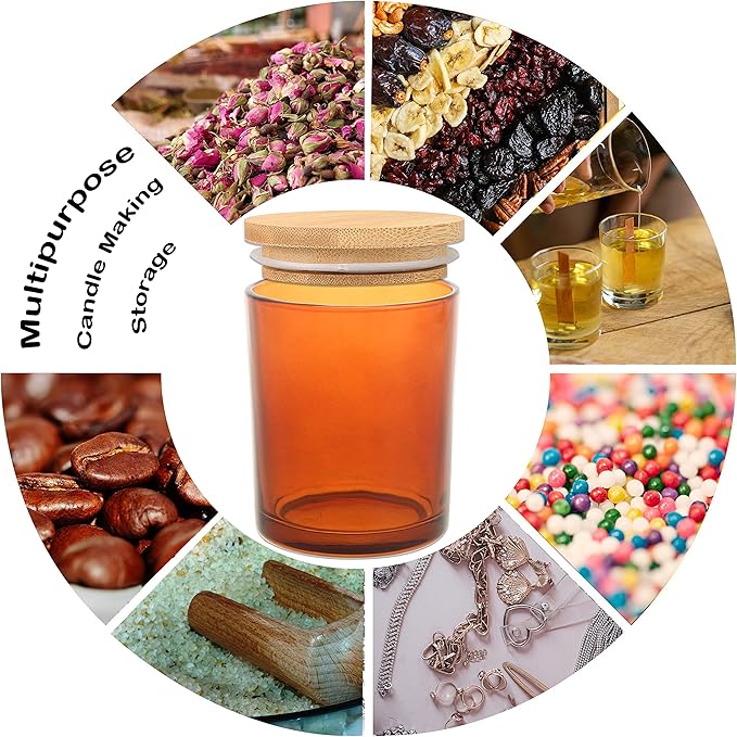 MILIVIXAY 12 Pack 7 OZ Amber Glass Candle Jars with Lids and Candle Making Kits - Bulk Empty Candle Jars for Making Candles - Spice, Powder Containers.