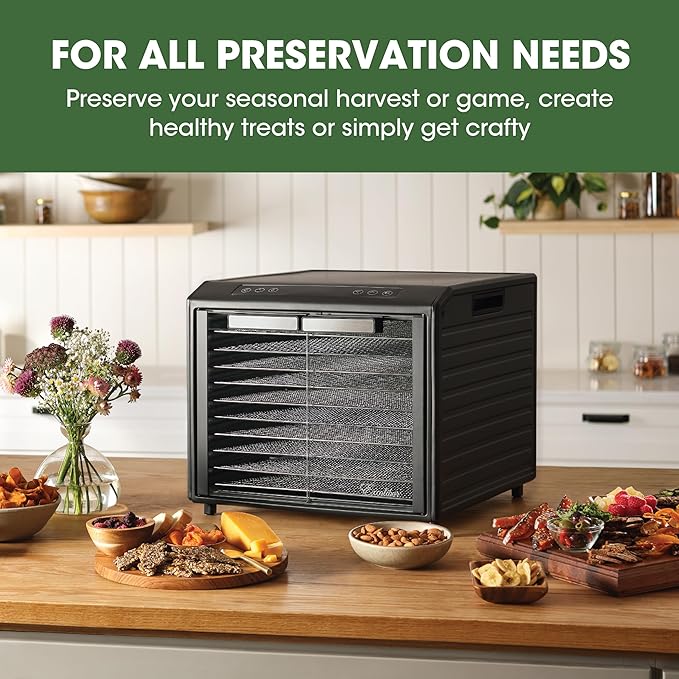 Excalibur Food Dehydrator 10-Tray Select Series for Jerky, Fruit, Vegetables, Herbs, Pet Treats, Stainless Steel with Glass Doors and 60 hour digital timer, 10-Tray, Black