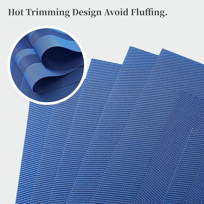 Leetaltree Blue Frame Placemats Set of 6 - Heat Resistant Non-Slip Place mats for Dining Table, Washable Durable PVC Vinyl Woven Table Mats（Blue Frame, 6）