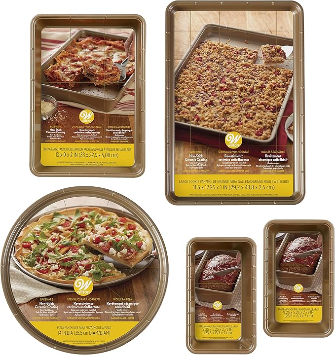 Wilton 2104-3928 Ceramic-Coated Non-Stick Bakeware Set, Tan