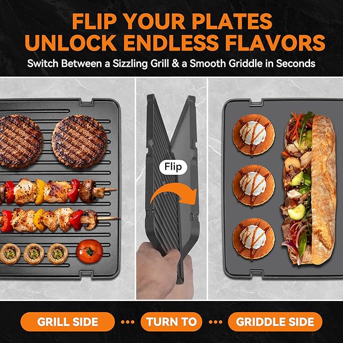 Baker's Friend 4-slice Panini Press Grill Cheese Sandwich Maker, Electric Grill Indoor with Temperature Setting, Opens 180 Degrees, Dual Non-stick Surfaces, 4-circle Silicone Mold, Reversible Plates