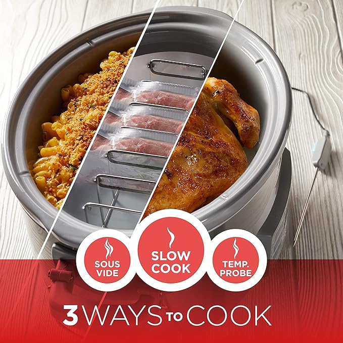 BLACK+DECKER 7-Quart Digital Slow Cooker, SCD7007SSD, Temperature Probe, Sous-Vide, Locking Lid, Removable Stoneware Crock