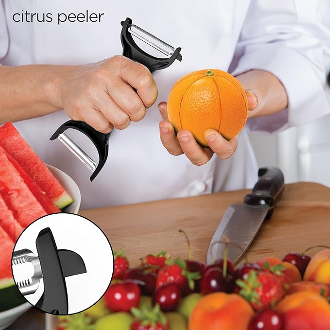 Peeler for Potato Vegetable Orange - Heavy Duty Double Sided Dual Purpose Non Slip Grip Apple Fruit Y Shaped with Ultra Sharp Stainless Steel Straight and Serrated Blades, Dishwasher Safe