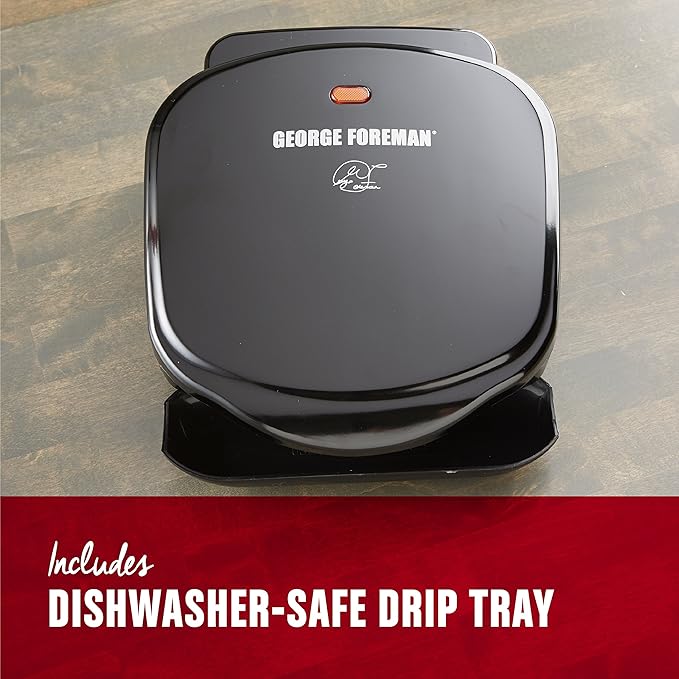 George Foreman 2-Serving Classic Plate Electric Indoor Grill and Panini Press,Black,Small Compact Size,GR10B,(Pack of 2)