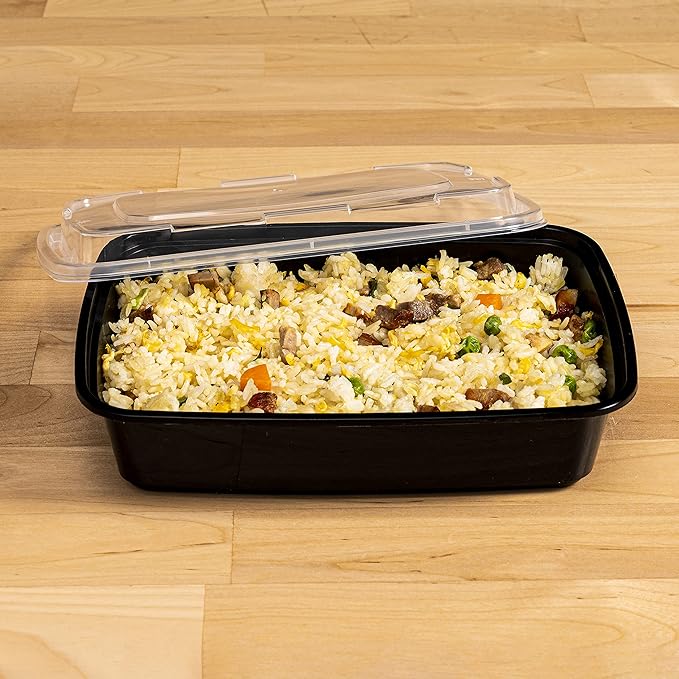 TIYA Food Containers - 32 oz Bulk 150 Pack with Lids - Rectangular Plastic To-Go Containers - Reusable, Microwavable, Dishwasher Safe - Leak-Proof for Meal Prep - BPA-Free