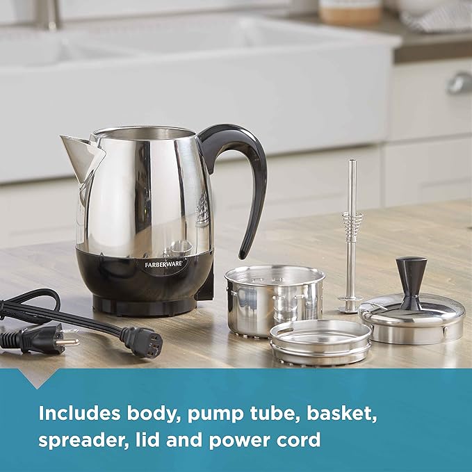 Farberware Electric Coffee Percolator,FCP240,Stainless Steel Basket,Automatic Keep Warm,No-Drip Spout,4 Cup,Black/Silver,(Pack of 6)