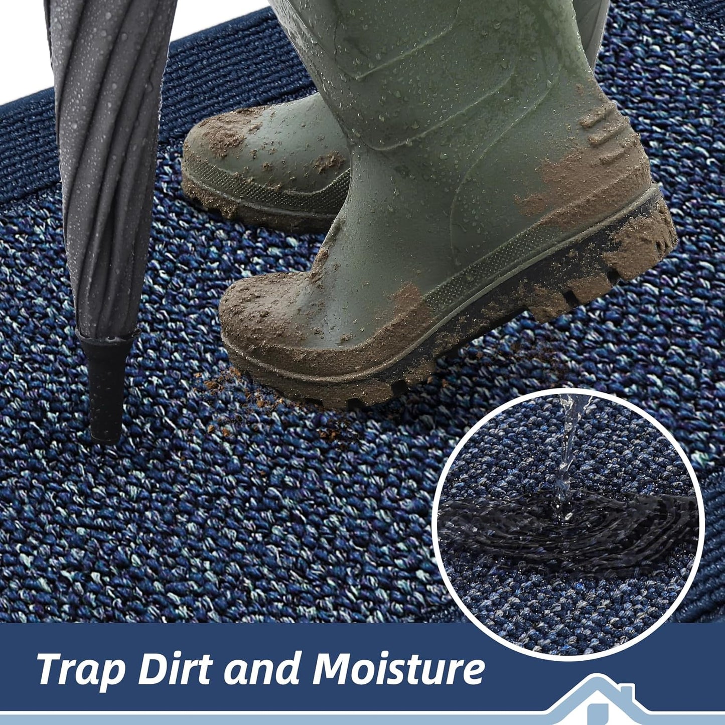 BEQHAUSE Indoor Door Mat 32" x 48", Dirt Trapper Door Mats Non-Slip Entryway Rugs Washable, Resist Dirt Absorbent Welcome Mat, Low Profile Floor Mats for Front Back Door and Entryway, Blue