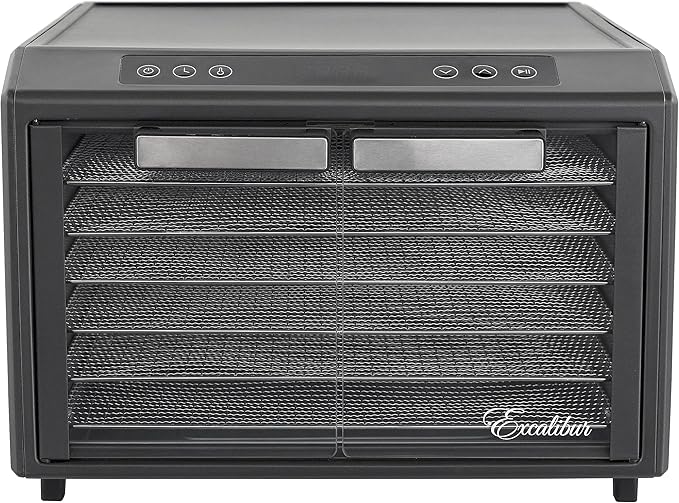Excalibur Electric Food Dehydrator Select Series 6-Tray with Adjustable Temperature Control Includes Chrome Plated Drying Trays Stainless Steel Construction and Glass French Doors, 700-Watts, Black