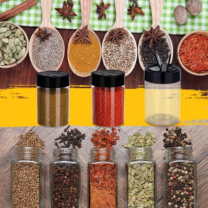 50 Pack 5.5 oz Spice Jars Plastic Clear Empty Bottles with Shaker Lids Bulk Reusable Seasoning Containers for Herbs Spices Powders Glitter