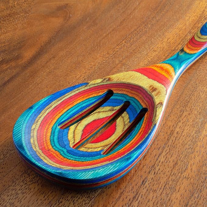 Totally Bamboo Baltique Montego Bay Collection 12-1/2" Wooden Slotted Cooking Spoon, Safe for Nonstick