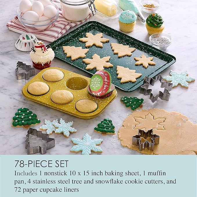 Chicago Metallic 78 Piece Holiday Baking Set, Perfect for Baking Holiday Cookies, Cupcakes, Muffins, and Much More