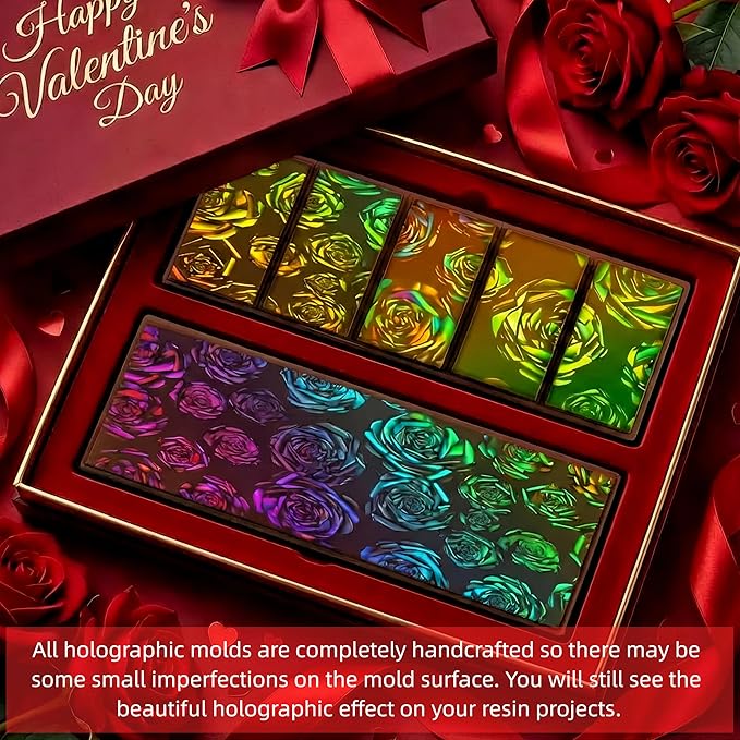 Ziliny Rose Holographic Chocolate Bar Mold Silicone, Rainbow Light Effect Chocolate Bar Deep Thick Molds for DIY Candy Dessert Baking, Candy, Wax Melts, Cake Decoration (Large and Thick)