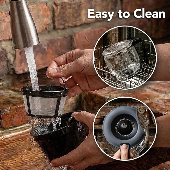 OVENTE 12-Cup Drip Coffee Maker with Borosilicate Glass Carafe, One-Touch Operation Machine, Anti-Drip System, Reusable Filter and Clear View Water Level Gauge, Ideal for Home or Office, Black CM412B