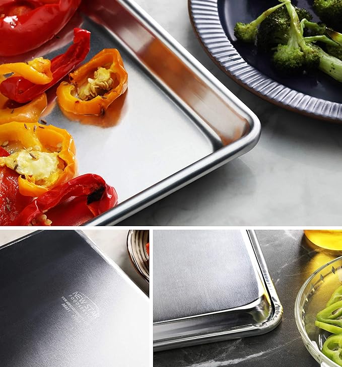 New Star Foodservice Commercial-Grade 18-Gauge Aluminum Sheet Pan/Bun Pan (9 x13 x1 inch (Quarter Size))