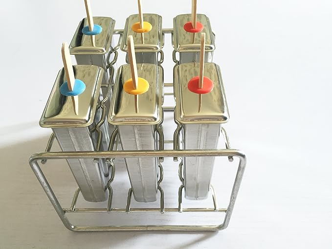 Stainless Steel Popsicle Molds and Rack - BPA Free Ice Pop Maker with Wooden Sticks