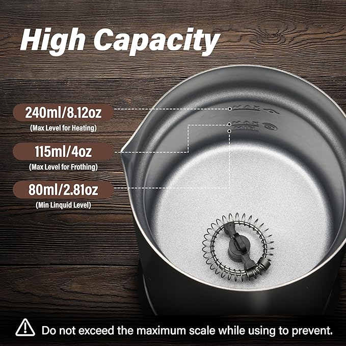 YSSOA Electric Milk Frother, 4-in-1 Automatic Milk Steamer Whisk Drink Mixer for Coffee, Frappe, Latte, Matcha, Hot Chocolate, Black