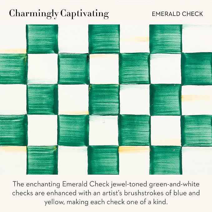 MACKENZIE-CHILDS Enamel Colander, Decorative Kitchen Strainer, Large, Green-and-White Emerald Check