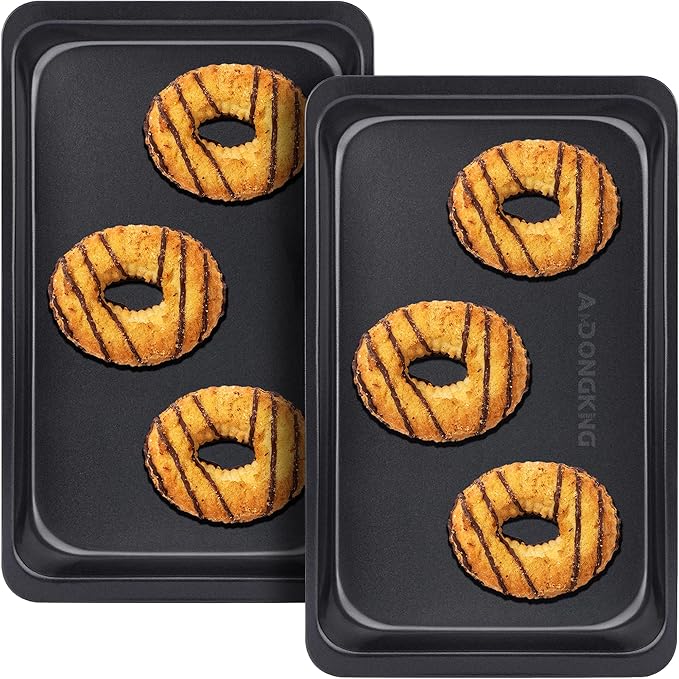Baking Sheet Pans, Cookie Tray, Nonstick Heavy Carbon Steel Bakeware, 2-Pack, 12 X 7.5 Inches (Inner 11 X 6.9)