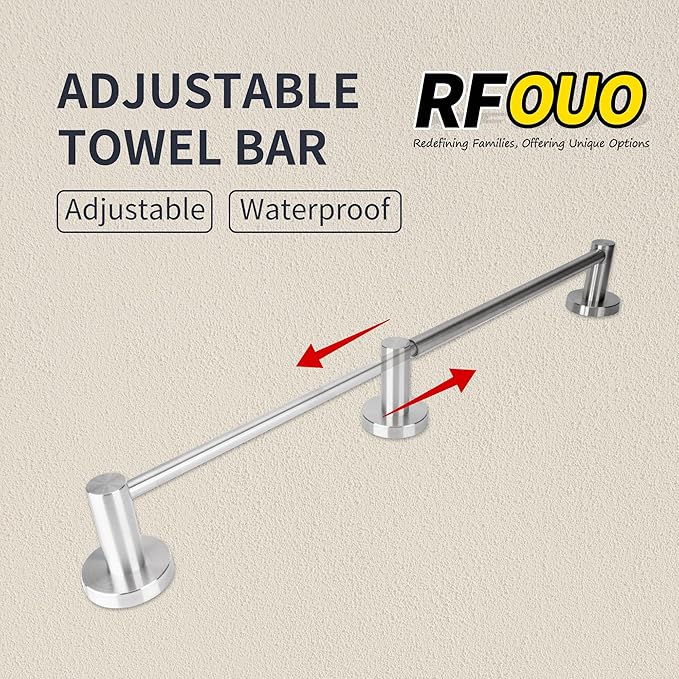 RFOUO Adjustable Towel Bar 12.3-23.1 Inch -Bath Towel Rack with SUS 304 Stainless Steel,Heavy Duty Wall Mounted Towel Bar, Towel Racks for Bathroom Kitchen Brushed Nickel