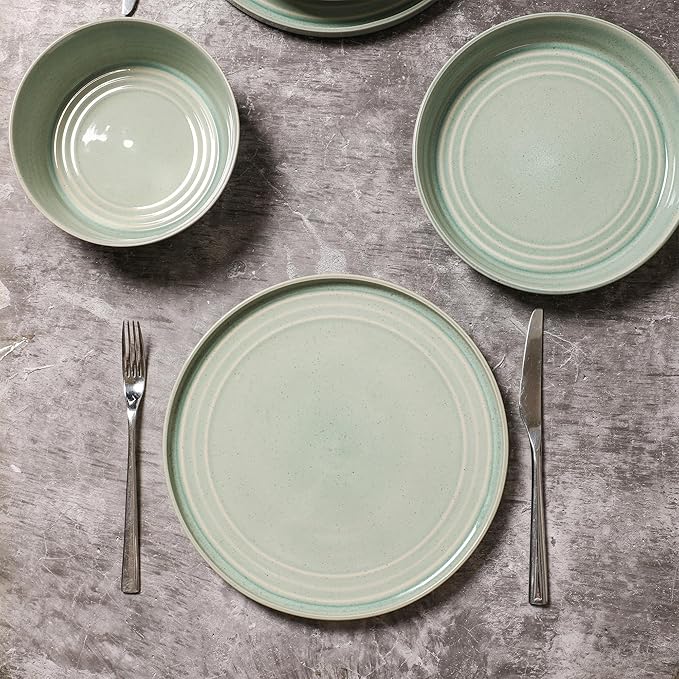Stone Lain Claire 24-Piece Dinnerware Set Stoneware, Plates and Bowls Set, Dishwasher and Microwave Safe, Dish Set for 8, Green