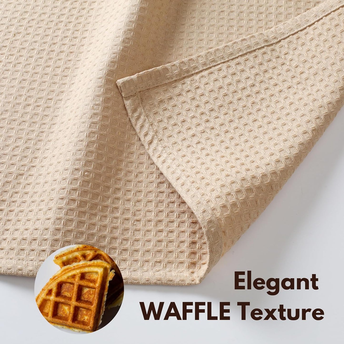 Native Fab Cotton Kitchen Towel with Hanging Loop 16x26 inches, 12-Pack, Waffle Weave Kitchen Towels for Cleaning Drying, Washcloths Soft & Absorbent Cloth Rags, Bar Towel, Dish Cloth, Beige