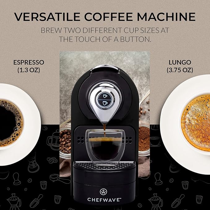 ChefWave Káva Espresso Machine - Nespresso-Compatible, 20 Bar Pressure, Fast Heat-Up, Compact Design, Auto Off, Dishwasher-Safe Water Tank