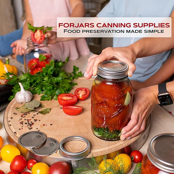FORJARS - Canning Lids Regular Mouth, 100-Pack – Create Airtight Seals on Mason Jars to Preserve Food for Meal Prep & Food Storage – 2.7 In. Steel Lids with Silicone Seals – Canning Supplies