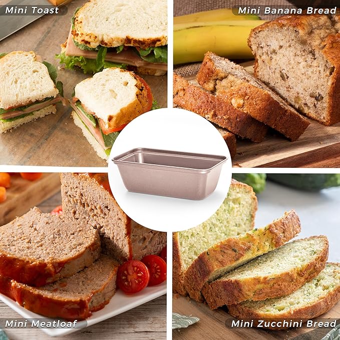 HONGBAKE Mini Loaf Pans for Baking, Nonstick Small Bread Pans of 3, 6 x 3.2 x 2 In Tiny Carbon Steel Small Baking Pans - Rose Gold