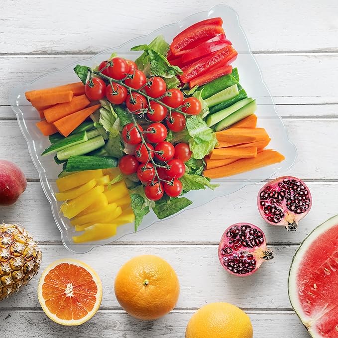 6 Pack Clear Plastic Serving Trays for Party, 9 x 13 Inch - Heavy Duty Plastic Trays for Food - Rectangular Party Serving Trays and Platters - Clear Disposable Trays